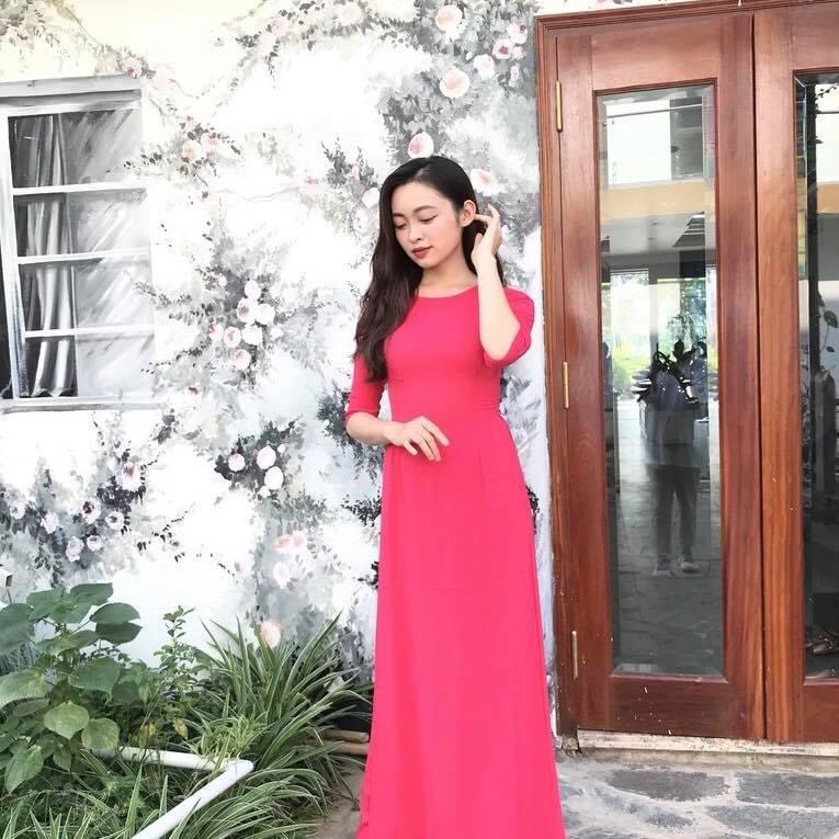 Áo dài trơn lụa nhật cổ tròn siêu xinh kiểu dáng mới