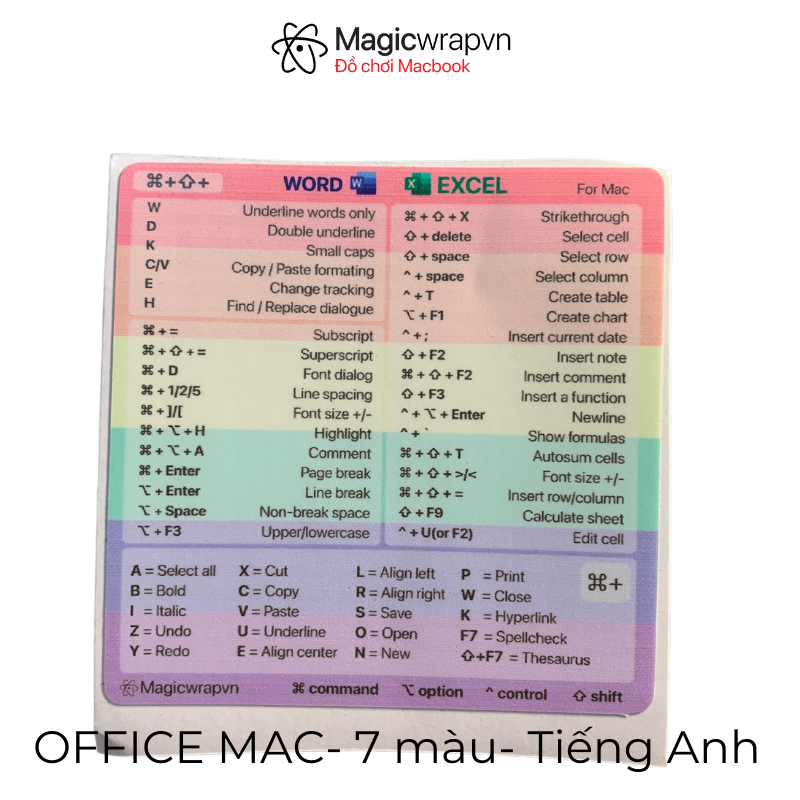Miếng dán phím tắt OFFICE WORD EXCEL cho MACBOOK, MACOS | Magicwrapvn
