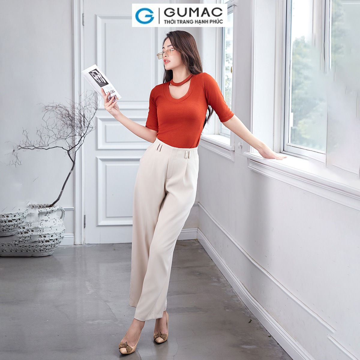 Áo thun kiểu cổ tim thời trang GUMAC ATD12050