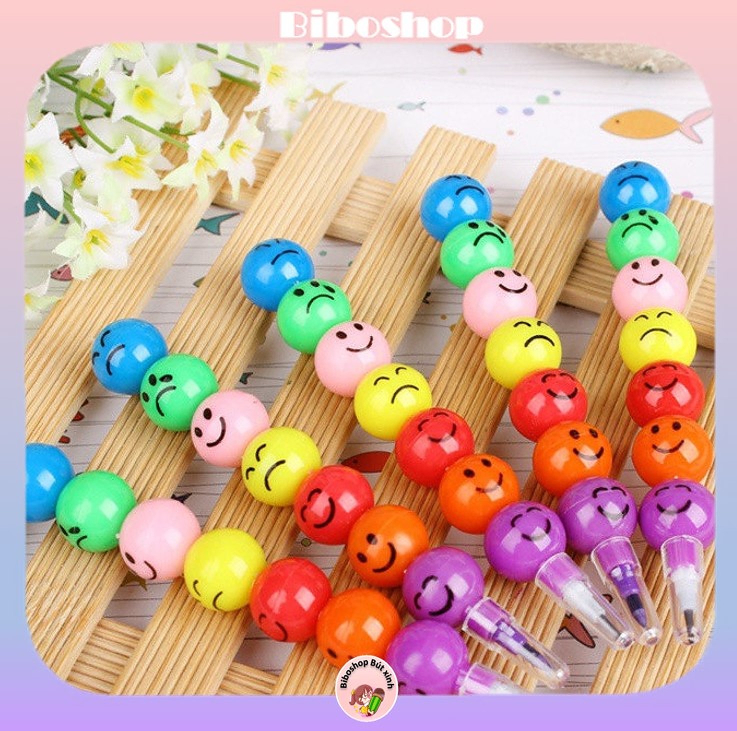Bút chì khúc nhiều màu icon cảm xúc | Biboshop