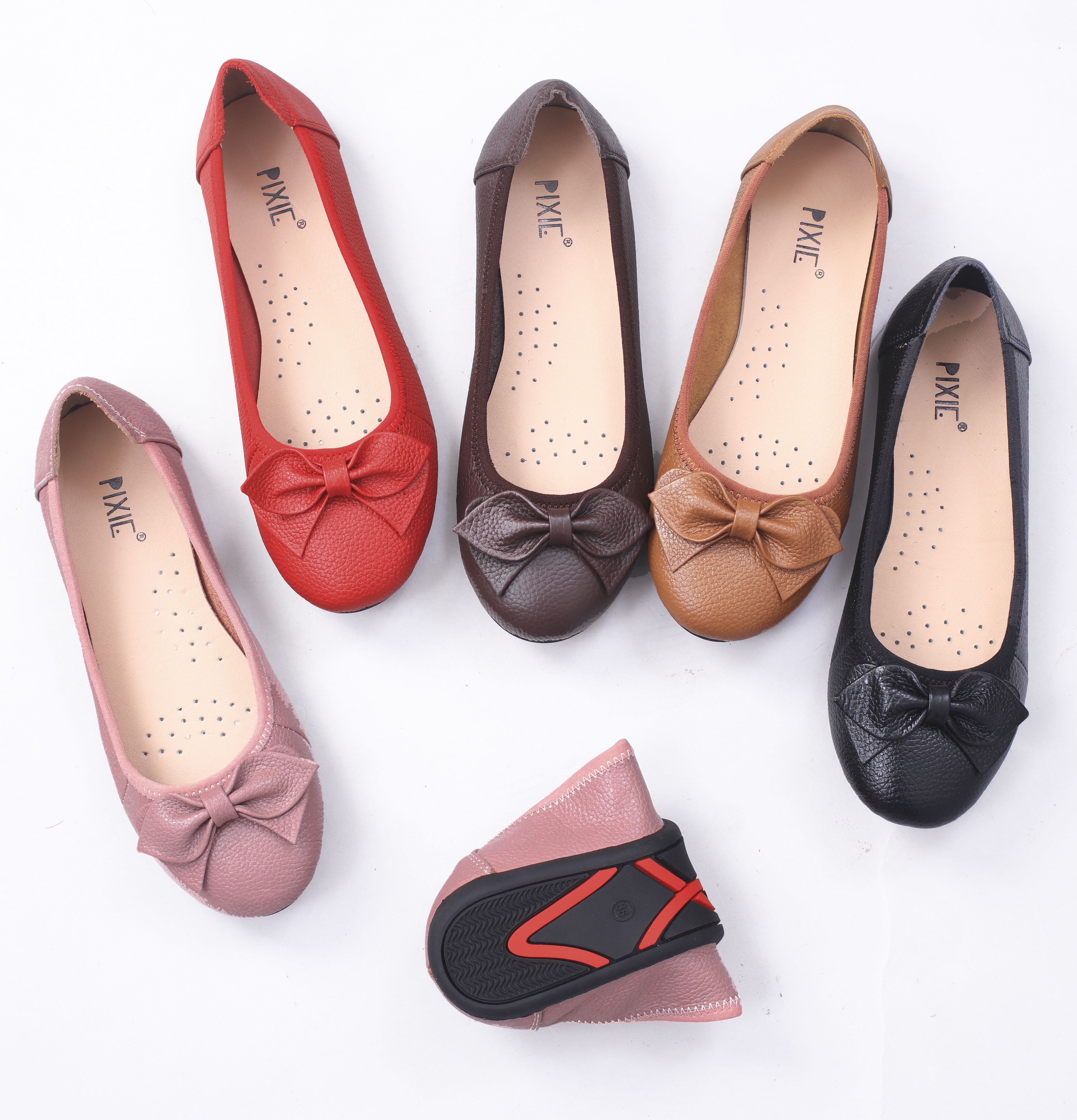 Giày Búp Bê Bệt Da Bò Thật Siêu Êm Gắn Nơ Pixie X424