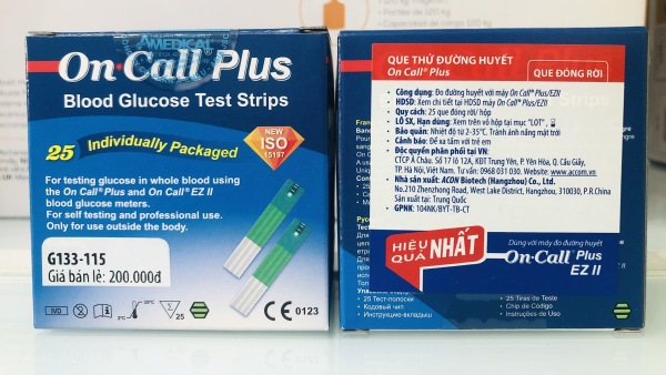 Giá bán Que thử đường huyết On call Plus hộp 25 test, que thử tiểu đường cho máy On call EZ II