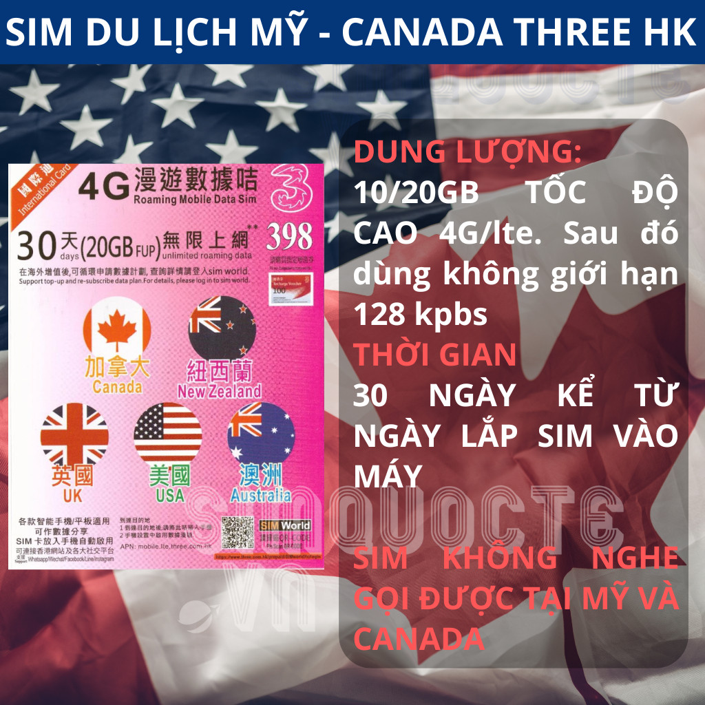 Thẻ Truy Cập 4G Sim du lịch Mỹ Canada Mexico Tốc Độ Cao Không giới hạn Internet Hỗ trợ Giao Nhanh và Esim