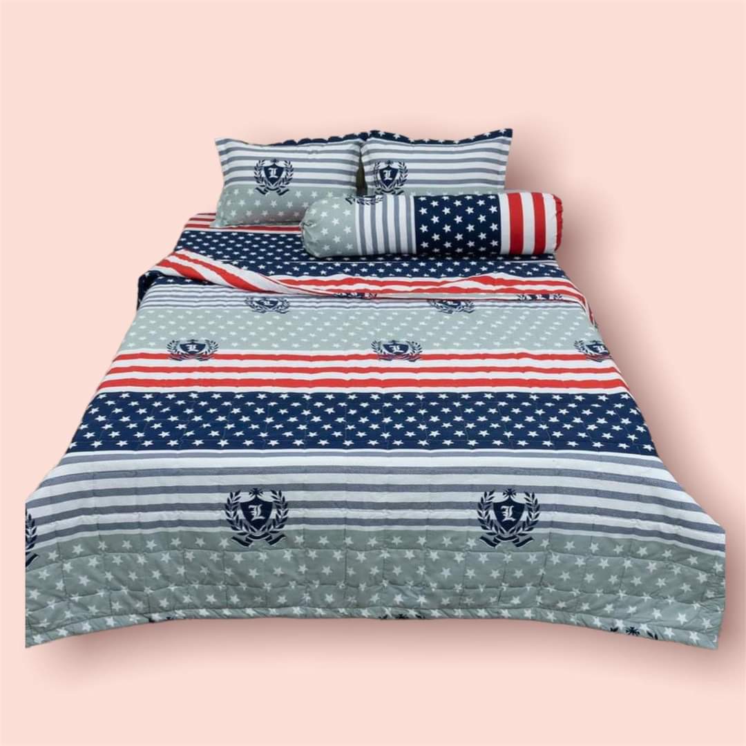 Bộ 5 món chăn ga gối cotton poly mẫu cờ mỹ