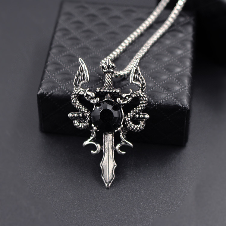 Vòng Cổ  Nam Kiếm  Rồng  Khảm Ngọc Thời Trang Âu Mỹ DCKIEMRUBBY06