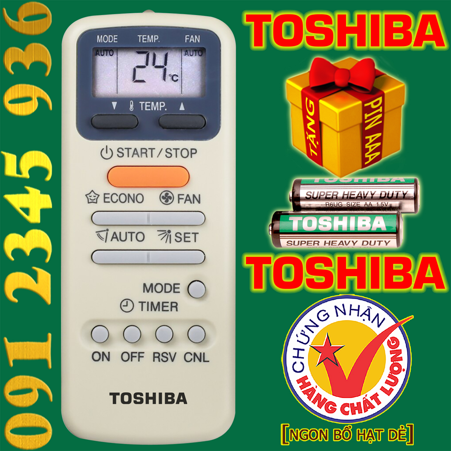Điều khiển TOSHIBA [HÀNG ĐẸP] cho điều hòa. (Mẫu số 4)
