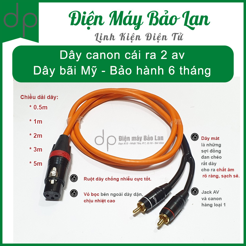 Dây bãi mỹ) dây canon cái ra 2 av, dây xlr cái ra 2 bông sen - dây đồng nguyên chất, chống nhiễu tốt, bh 6 tháng