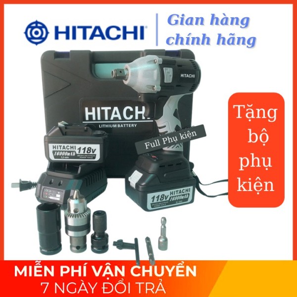 Máy siết bulong Hitachi 118V - 2 PIN - Đầu 2 trong 1 - KHÔNG CHỔI THAN - TẶNG BỘ PHỤ KIỆN