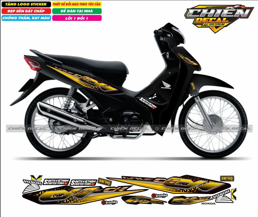 Tem rời xe wave anpha 110cc - 100cc - 50cc chế mẫu zin nhiều màu lựa chọn (tem 3 lớp cao cấp)