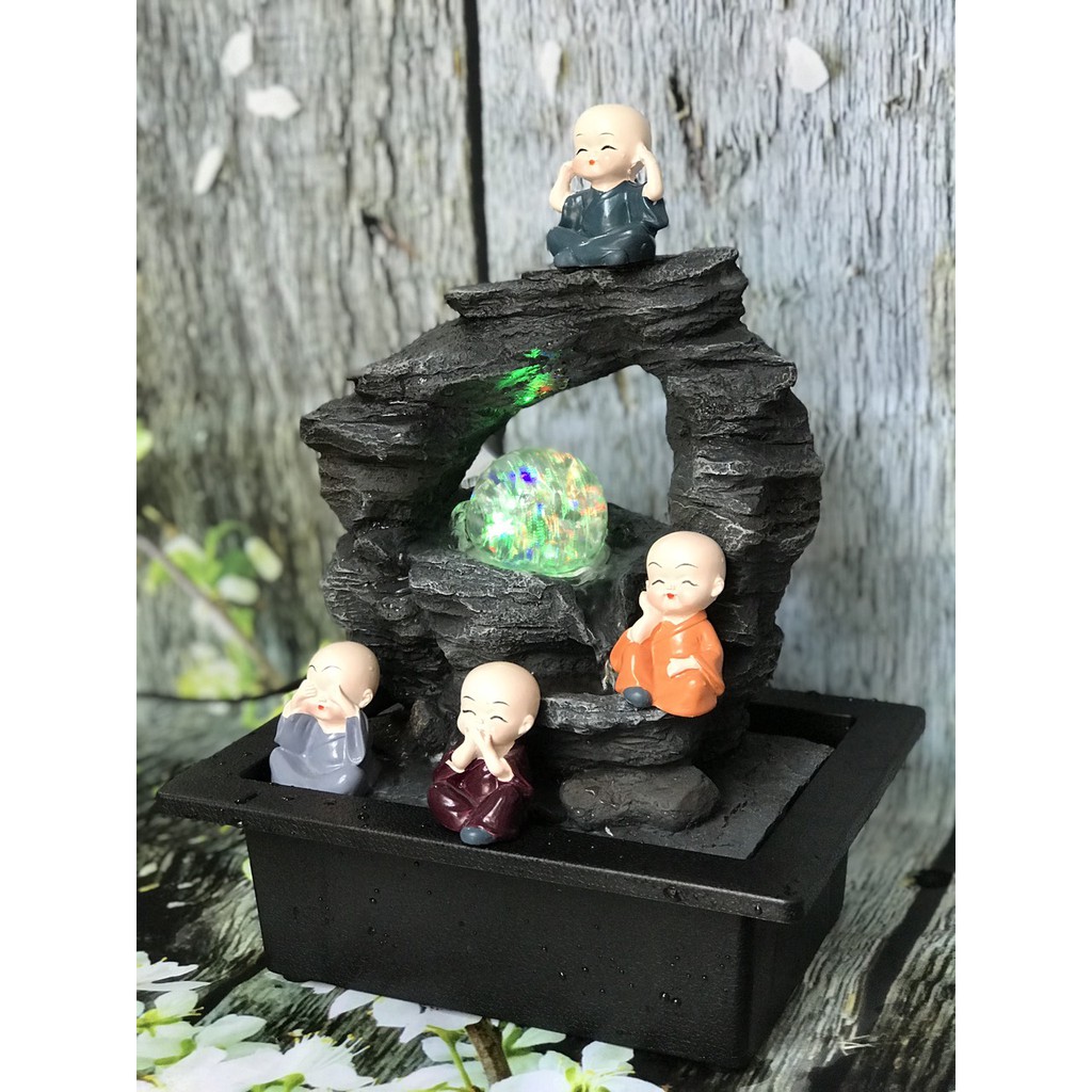 THÁC NƯỚC MINI ĐỂ BÀN – THUỶ LUÂN + 4 Chú Tiểu