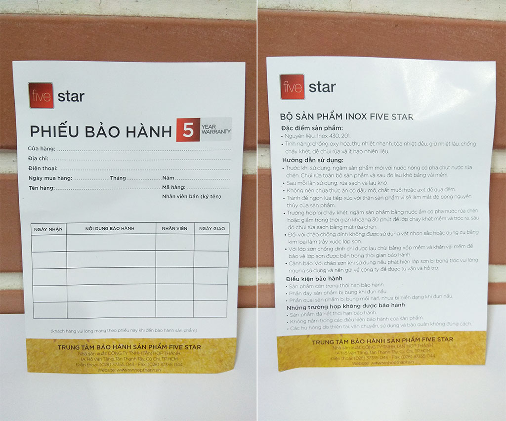 Quánh inox 3 đáy Five star 12/14/16 CM ( - Bảo hành 5 năm)