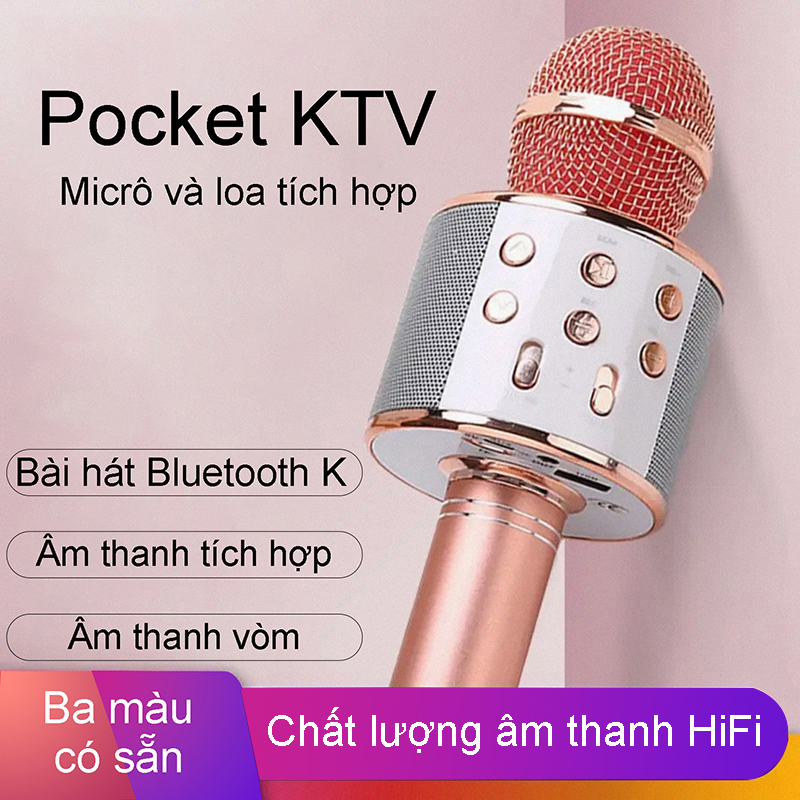 Mic hát karaoke kết nối điện thoại dễ sử dụng，Mic Hát Karaoke Bluetooth Không Dây WS858 - Âm vang - Ấm - mic hát karaoke cầm tay mini
