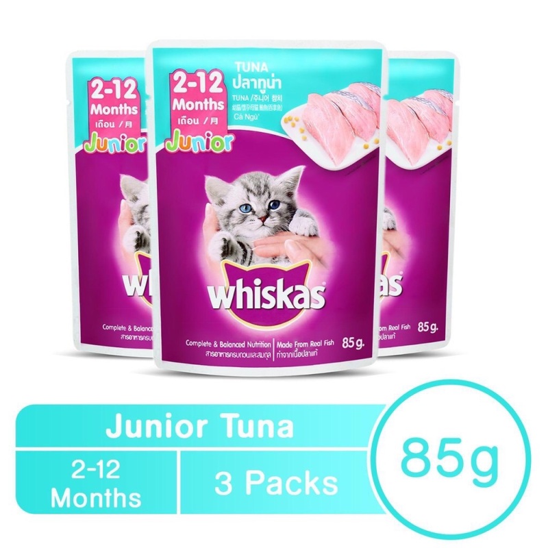 24 gói Thức ăn Pate sốt vị cá ngừ cho mèo con - Junior Whiskas Thái Lan