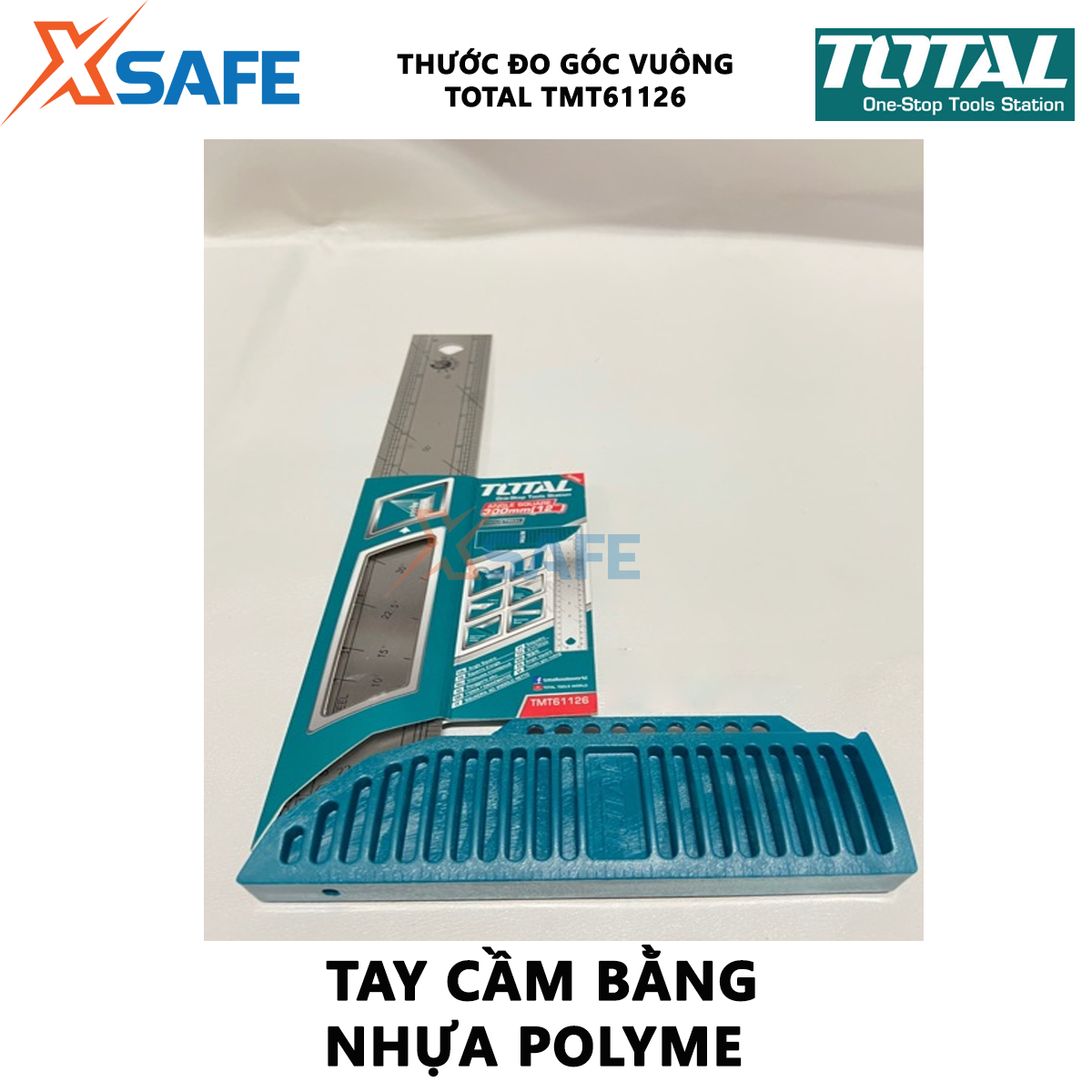 Thước đo góc vuông TOTAL TMT61126 | Thước eke vuông Chiều dài 300mm (12 ), Chiều rộng lưỡi dao 40mm, Độ dày lưỡi:1,5mm, Lưỡi thép không gỉ, để đo góc vuông vát cạnh đo bên trong và bên ngoài
