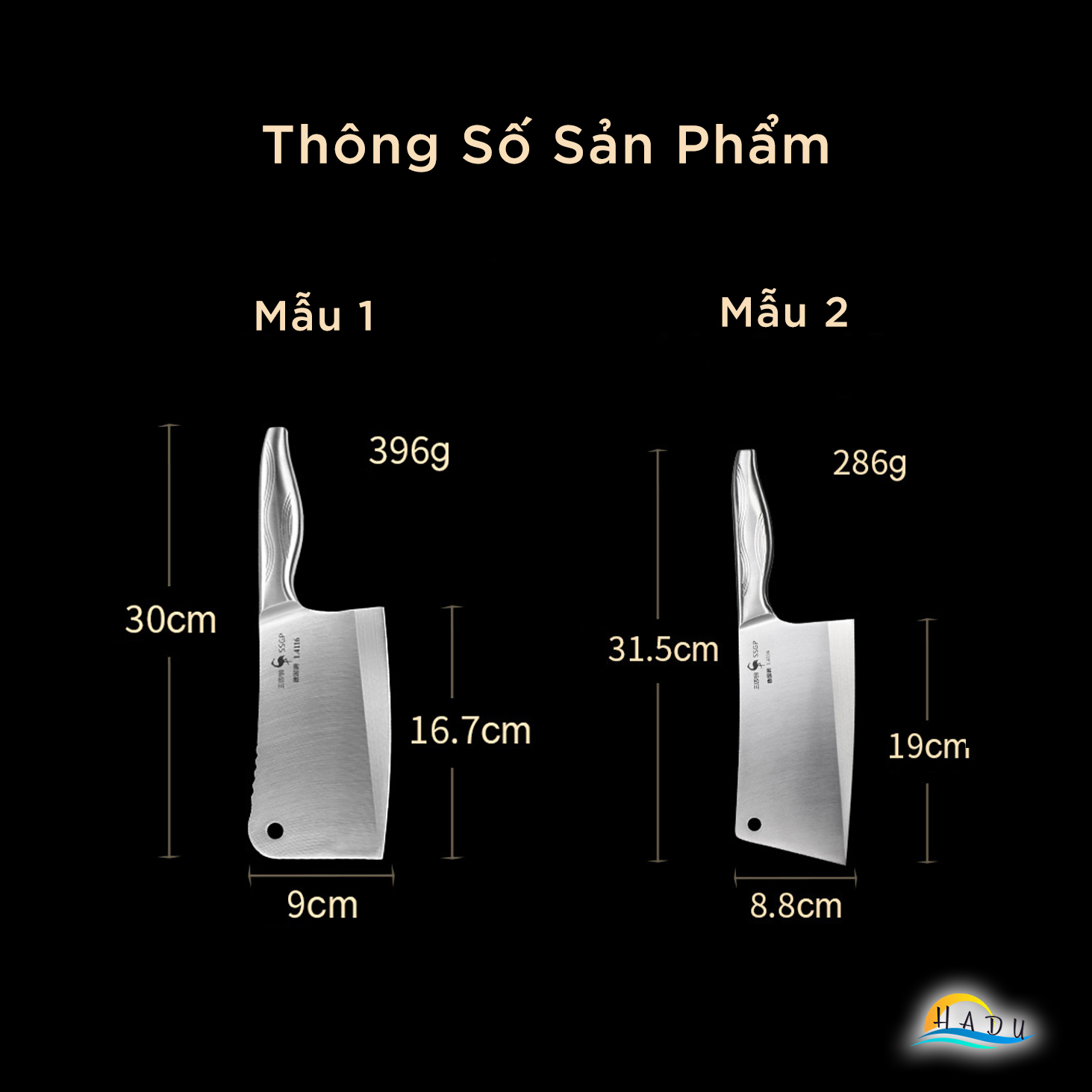 Dao Chặt Xương Thịt Gà Cao Cấp Kiểu Nhật Bản - Thép Không Gỉ Inox 304 Đạt Chuẩn Chất Lượng Đức - SSGP Chính Hãng