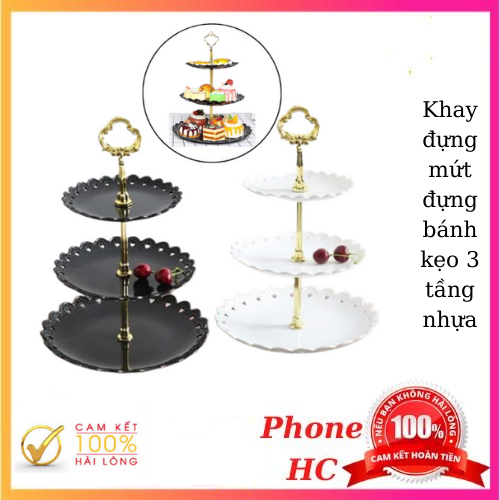 Khay Đựng Mứt Bánh Kẹo Hoa Quả 3 Tầng Bằng Nhựa Sang Trọng