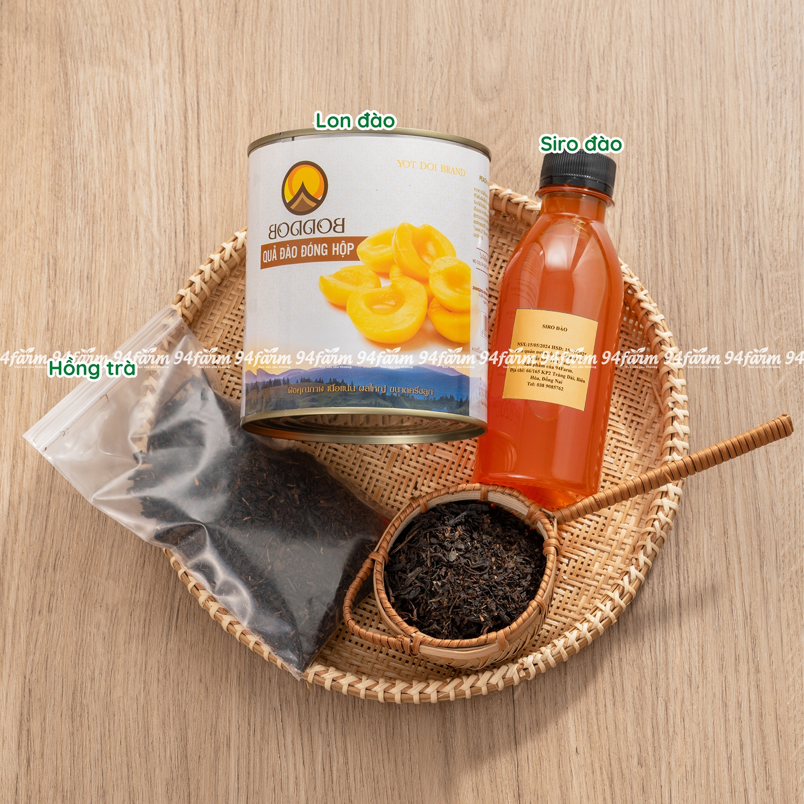 Set Trà Đào, Trà Vải 94Farm Pha 20 ly