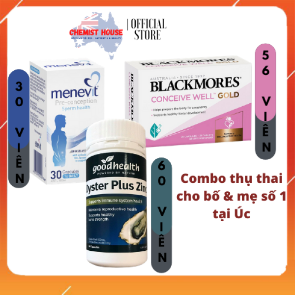 [HCM]Combo Thụ Thai cho Bố & Mẹ (Menevit + Oyster Plus + Blackmores Conceive Well Gold)