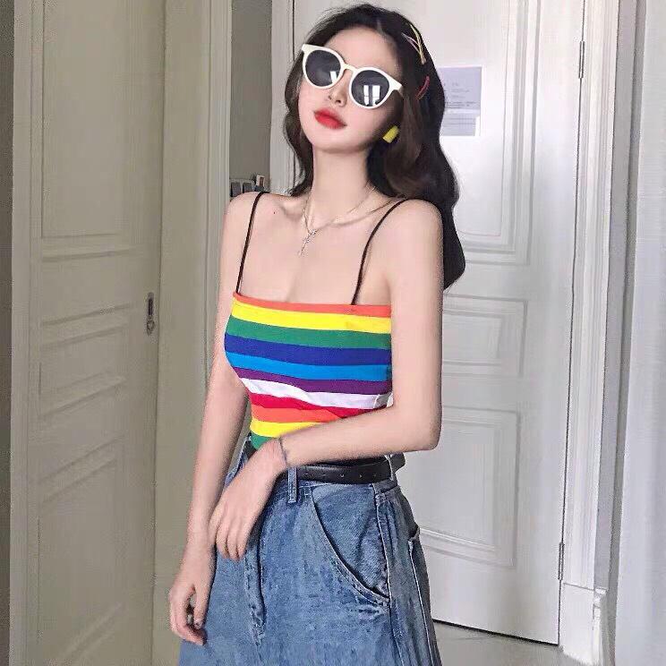 ÁO THUN HAI DÂY NHỎ 7 MÀU FORM 45 ,ÁO THUN ỐNG NGANG KẺ MÀU