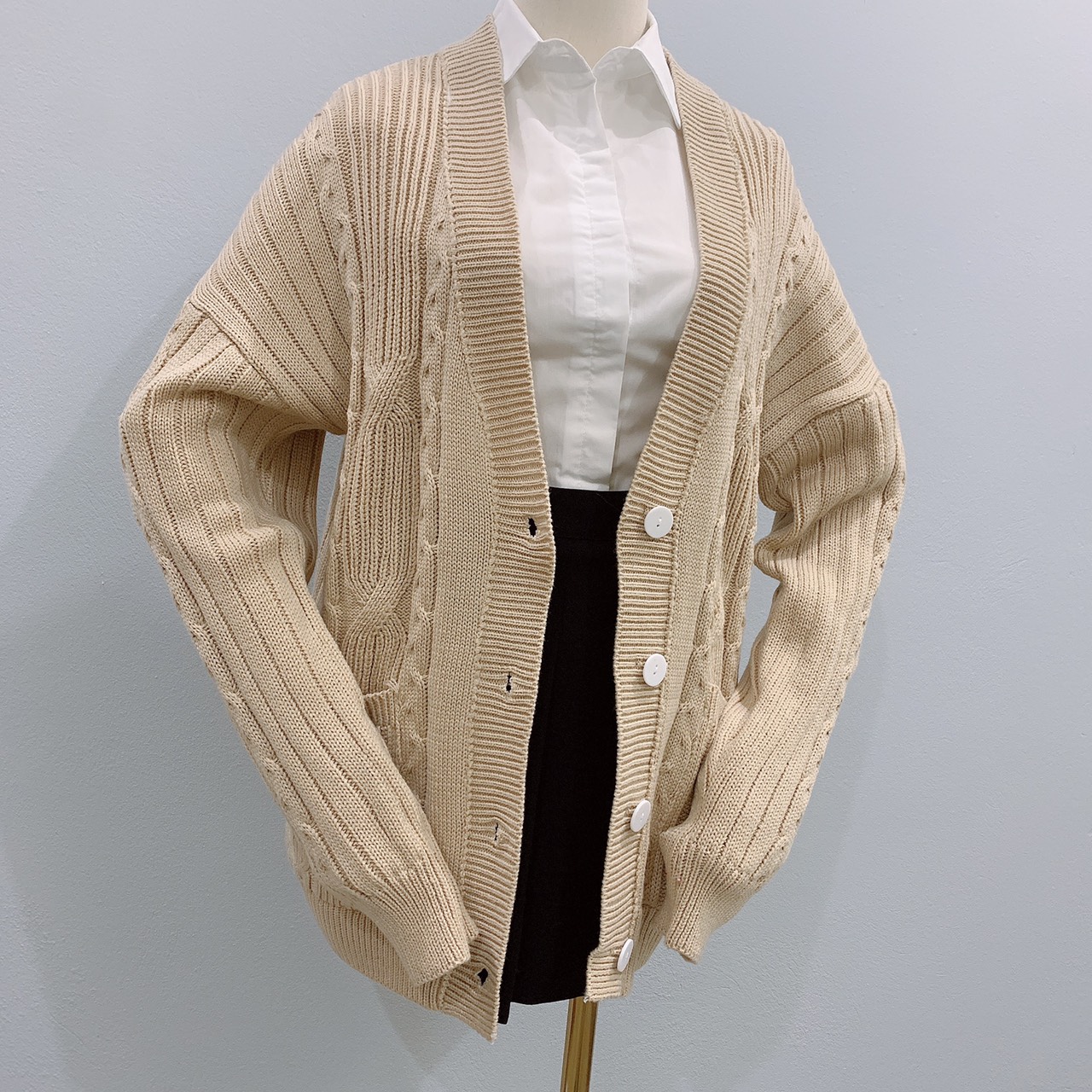 Áo Cardigan Len Dáng Dài Vặn Thừng Form Rộng