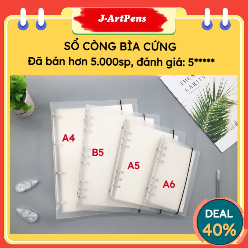 Bìa còng sổ còng binder bìa cứng a5 6 lỗ, a6 6 lỗ, b5 9 lỗ, a4 4 lỗ kèm giấy refill dùng để ghi chép take note bullet journal planner