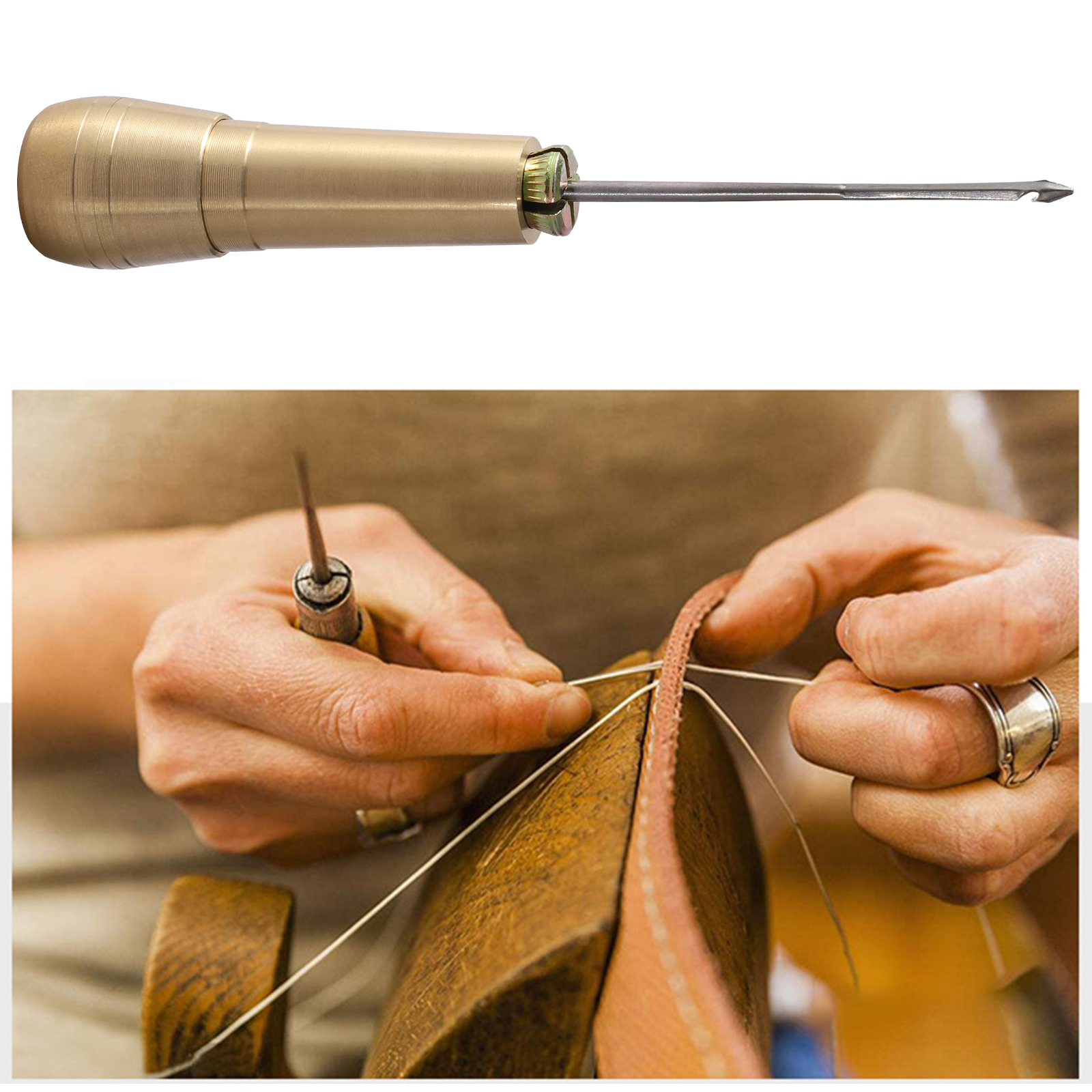1sets Sewing Shoe Repair Tool Awl Leather Craft Kit Tools with Copper Handle Cone Needle