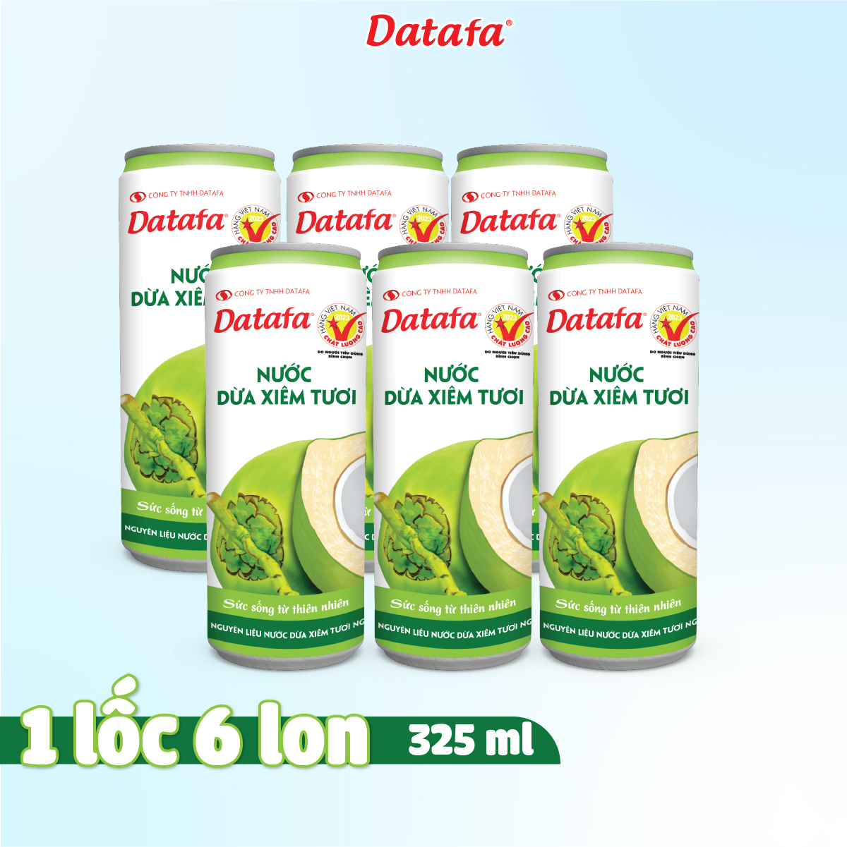 Nước Dừa Tươi DATAFA Có Cơm Dừa - Lốc 6 Lon 325ml