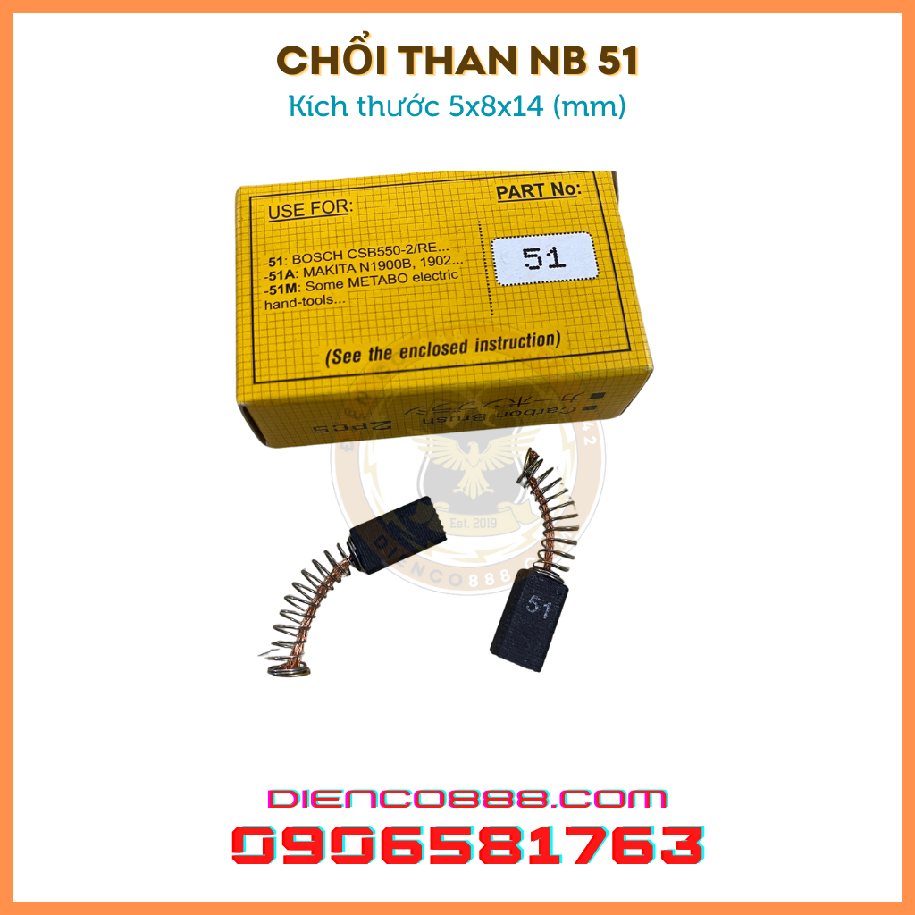 (Chính hãng) Chổi than 51 NB 5x8x14mm (có bán 10 cặp)