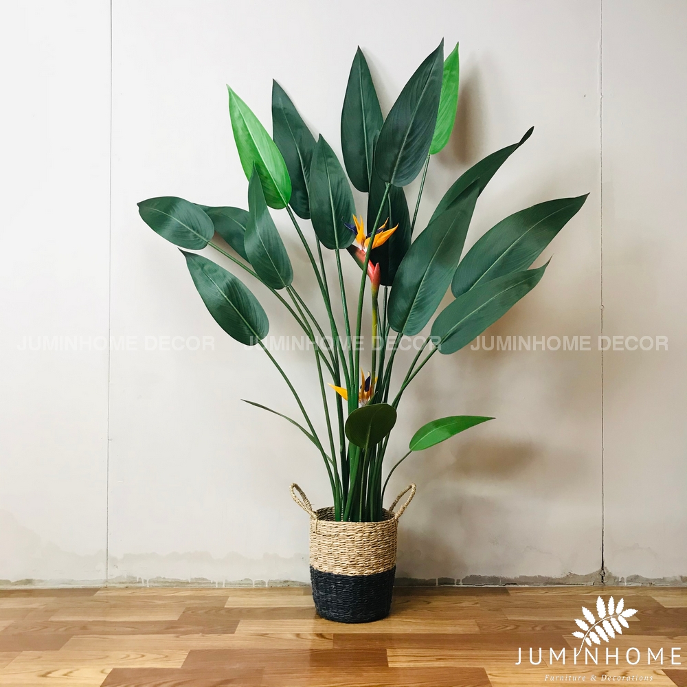 Giỏ cói Decor trang trí trồng Cây giả