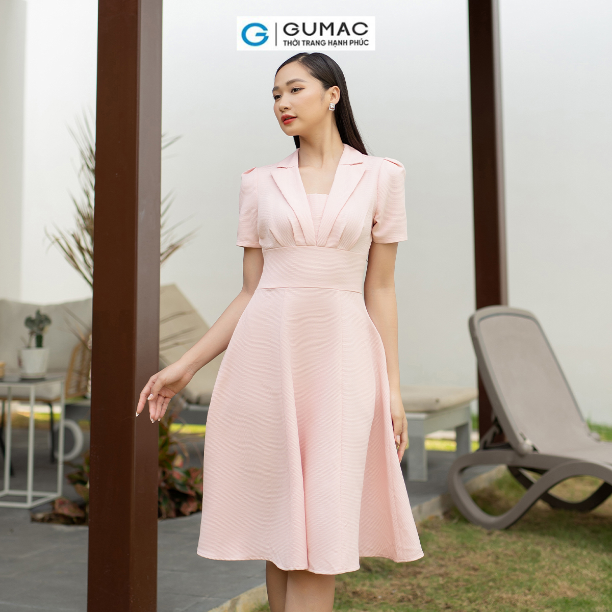 Đầm xòe cổ danton thời trang gumac dd07041