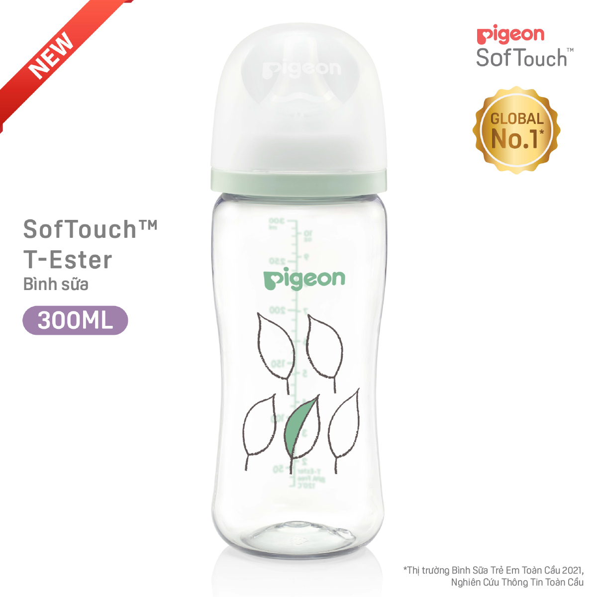 Bình Sữa Pigeon Softouch T-Ester Plus Thế Hệ III - Chiếc lá 200ml/300ml