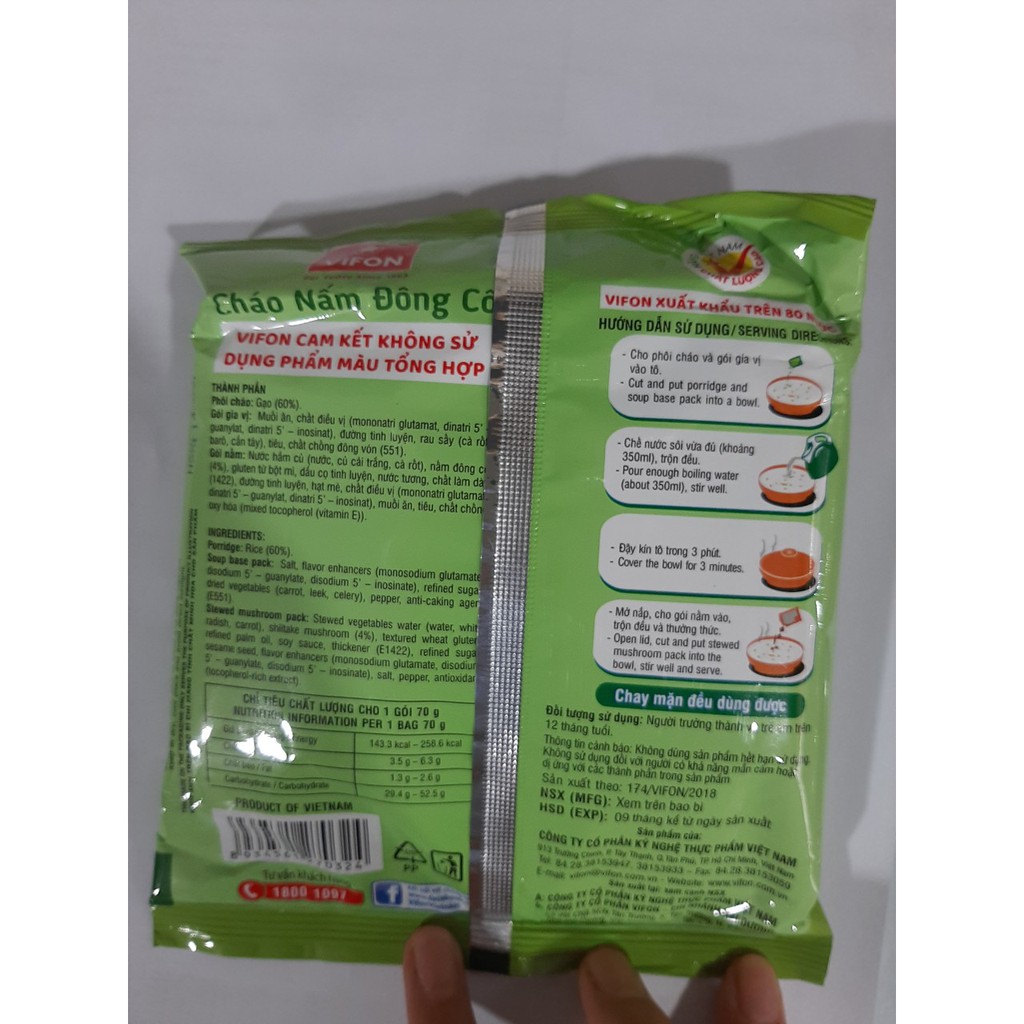 Cháo Chay (Nấm Đông Cô 70G)