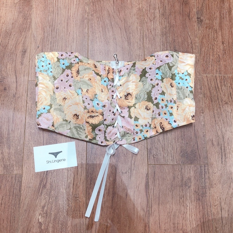 Áo Corset top gấm hoa đan dây [Shi.Lingerie]