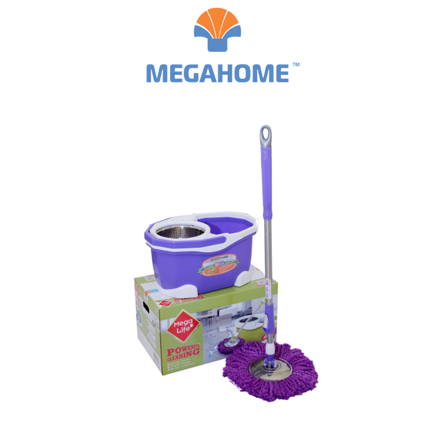 Bộ Lau Nhà Megalife C3, dung tích 14l, mâm lau inox, lồng vắt inox, xoay 360 độ
