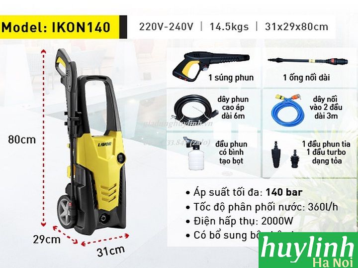 Máy xịt rửa xe cao áp Lavor IKON 140 - 2000W