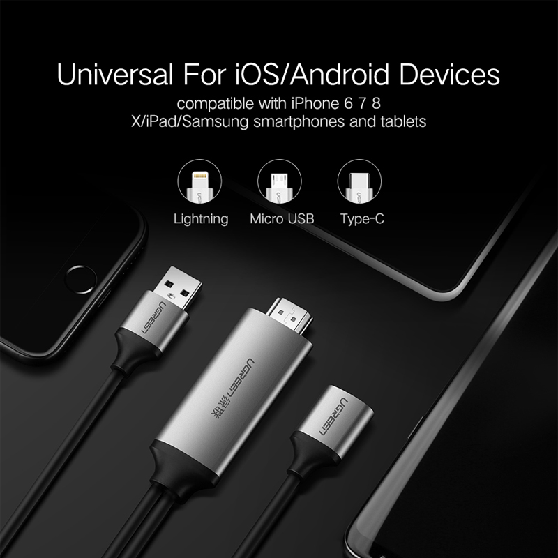 Cáp Chuyển Đổi USB (Micro, Lightning, Type-C) Sang HDMI UGREEN 50291 Chính Hãng
