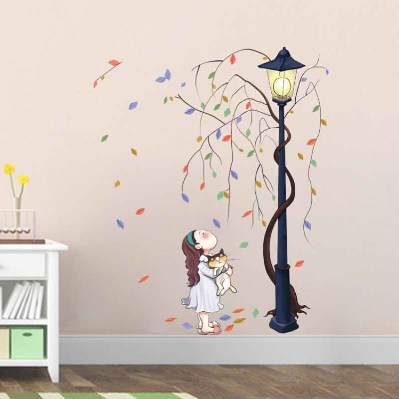 Decal dán tường Cột đèn cỏ hoa và vòng bắt giấc mơ