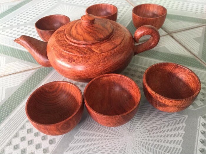 Bộ Ấm Chén Pha Trà Gỗ Hương Nguyên Khối cao cấp,bộ chèn nước sang trọng