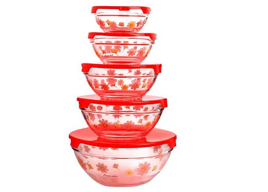 [HCM]Bộ 5 Tô Thủy Tinh Có Nắp (màu ngẫu nhiên)