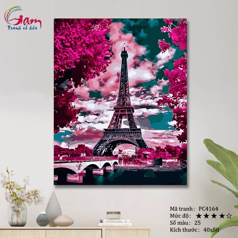 Tranh tô màu theo số gam tháp eiffel pc4164