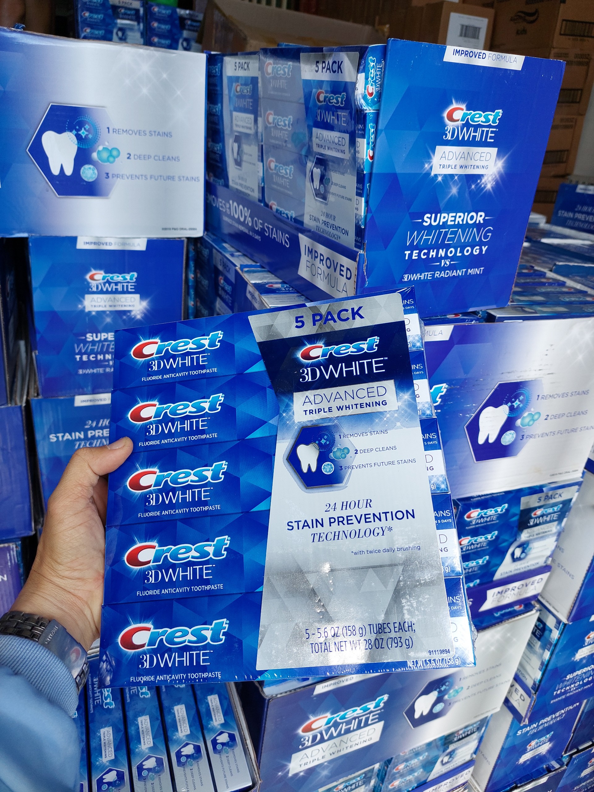 Lốc 5 kem đánh răng cực trắng răng crest 3d white 147g của mỹ