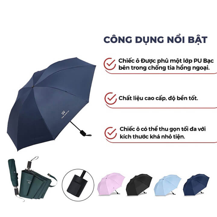 Ô Dù Che Mưa Đi Nắng Cao Cấp Gấp Gọn Chống Tia UV Chất Liệu Vải Dù Chống Nhăn, Ô Dù Chống Tia UV Gấp Gọn Mini Đi Che Mưa Che Nắng Ngoài Trời Cầm Tay NX-11