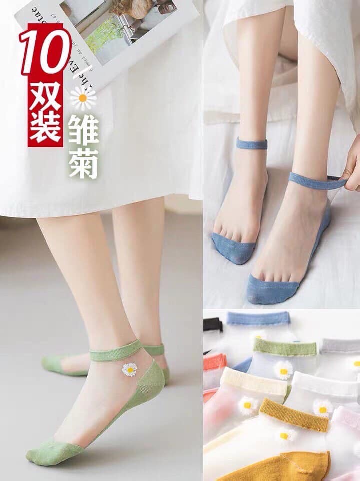 Combo 10 đôi tất,vớ hoa cúc lưới mùa hè