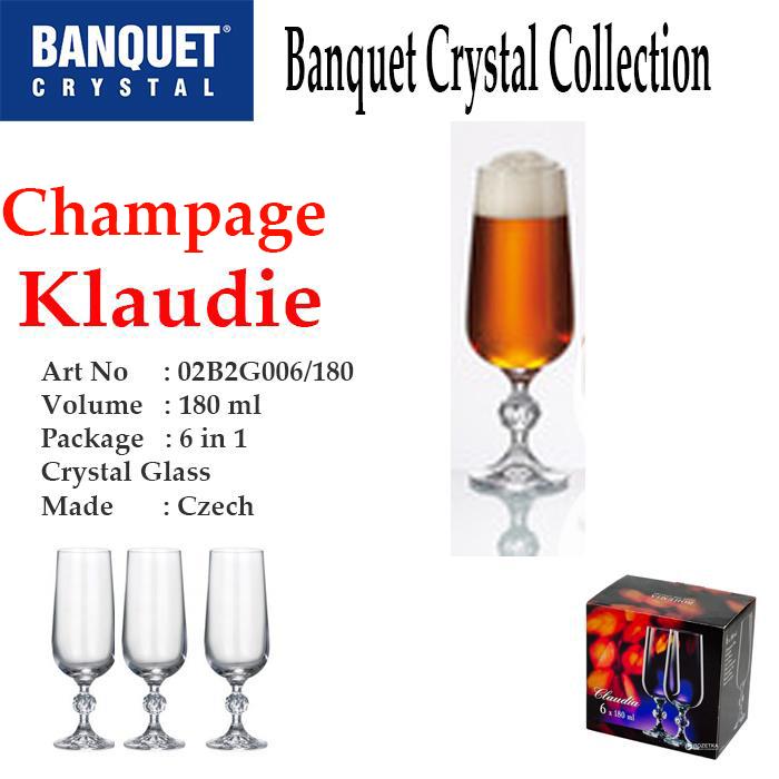 Bộ 6 ly pha lê uống champage 180 ml Tiệp Khắc