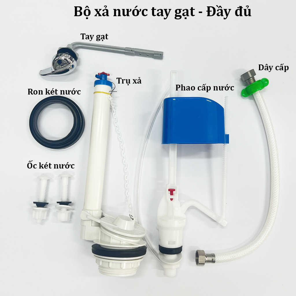 Bộ xả nước bồn cầu 2 khối rời loại tay gạt phía trước - bộ ruột xả nước bệt rời tay gạt, bao gồm đầy đủ phụ kiện