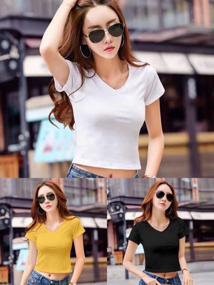 Áo phông nữ croptop cổ tim năng động dáng ôm