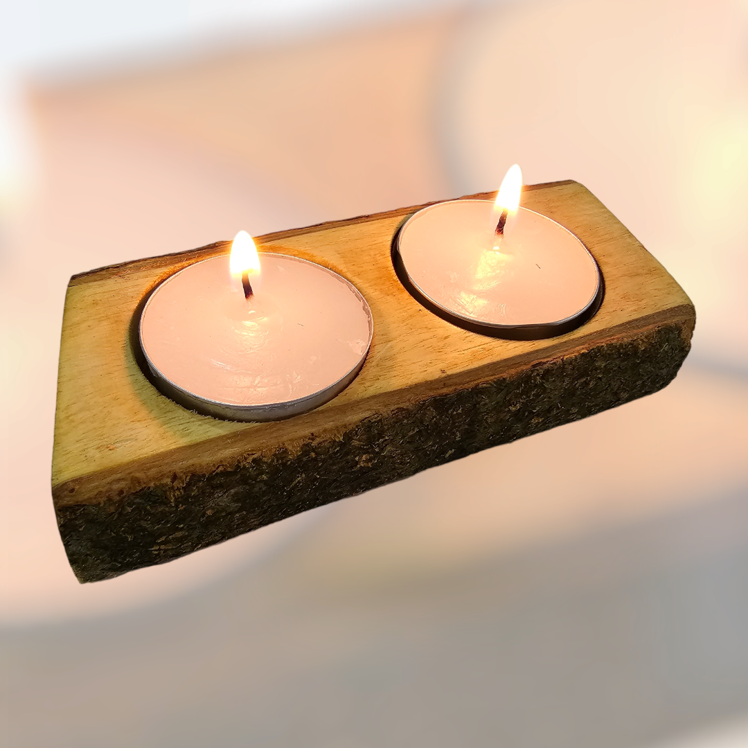 Chân Đế Gỗ Đựng 2 Nến Tealight - Gỗ Thiên Nhiên