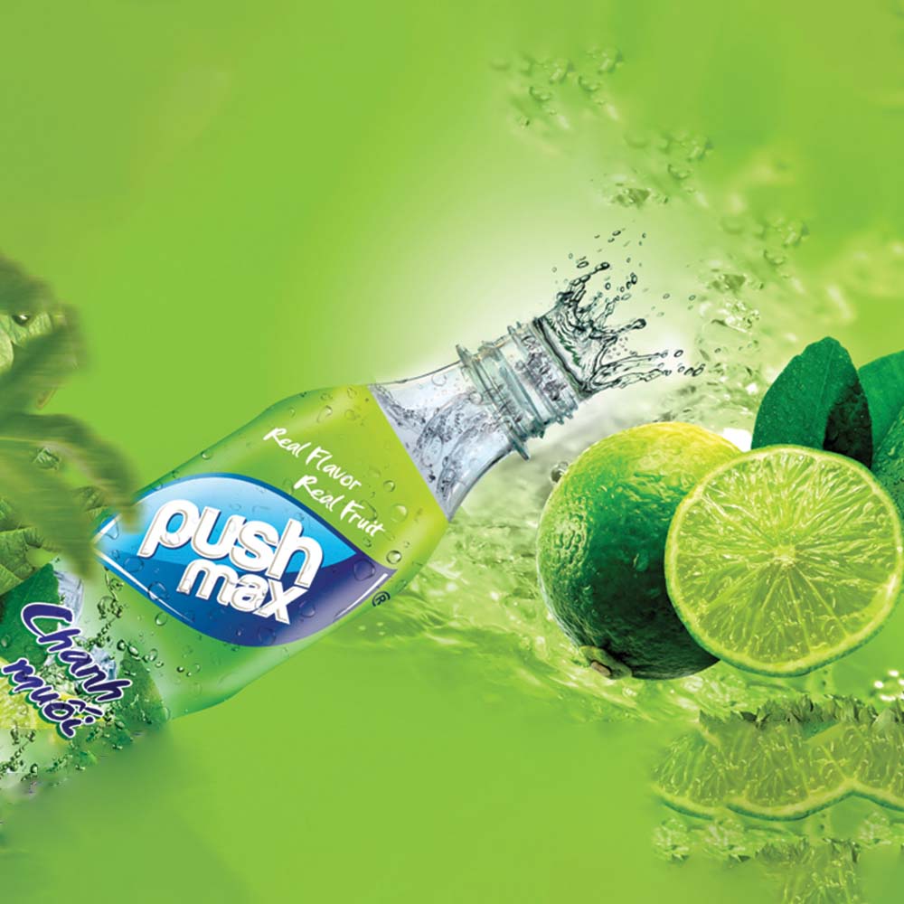 Thùng 24 Chai Nước Trái Cây Chanh muối Pushmax (350ml x 24 Chai)