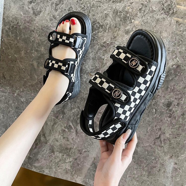 Dép quai hậu sandal kiểu dáng hàn vải canvas kẻ caro hót 2022