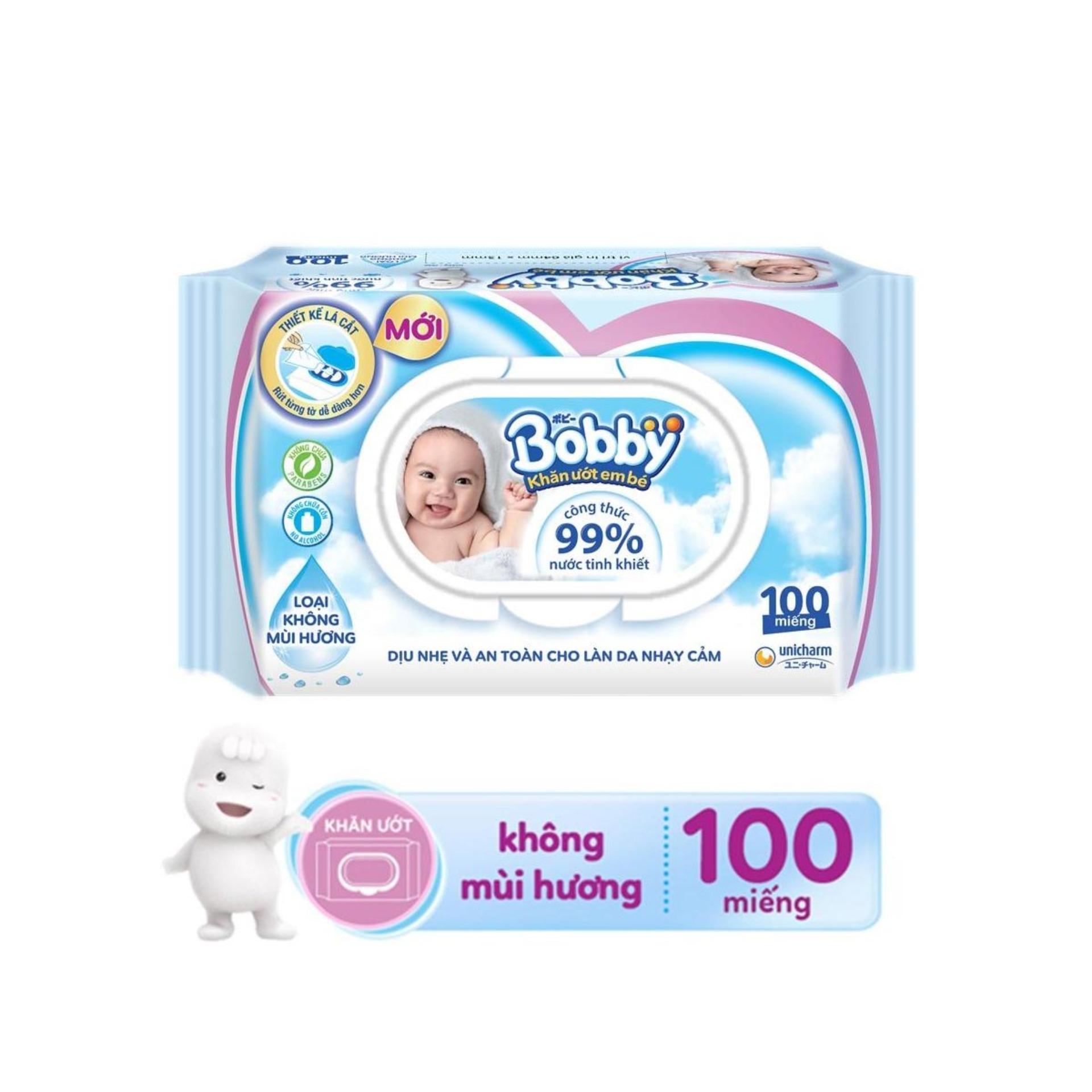 Combo 3 gói khăn ướt Bobby không mùi 100 tờ